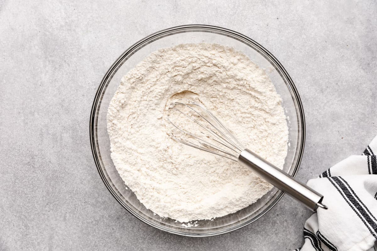 Whisk in a bowl of flour, baking powder, and salt.