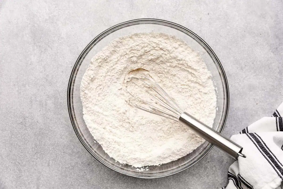 Whisk in a bowl of flour, baking powder, and salt.