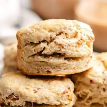 Side view of a flaky biscuit.