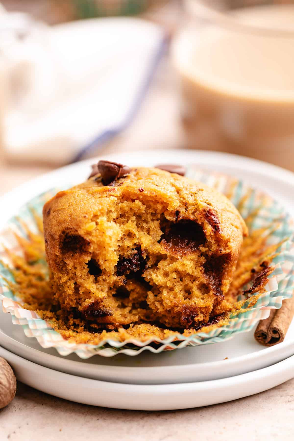 Best pumpkin chocolate chip muffins featuring a rich spiced pumpkin muffin recipe with melted chocolate chips.