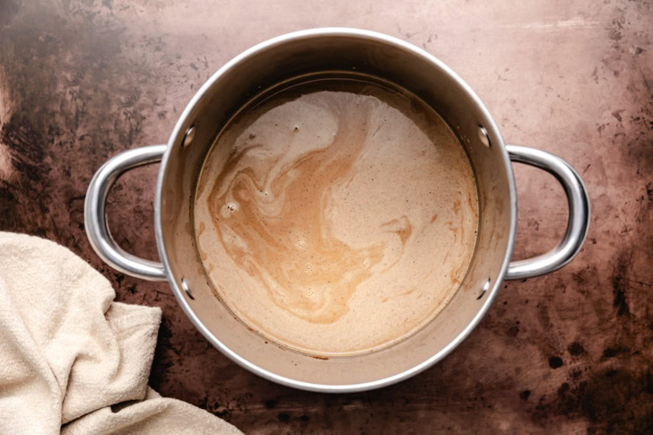 Pumpkin spice latte in a pan.