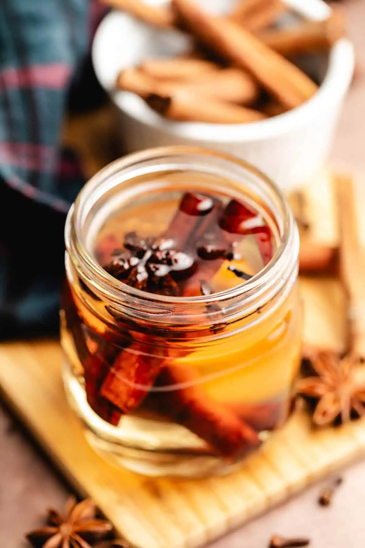 Simple syrup on a wooden board.