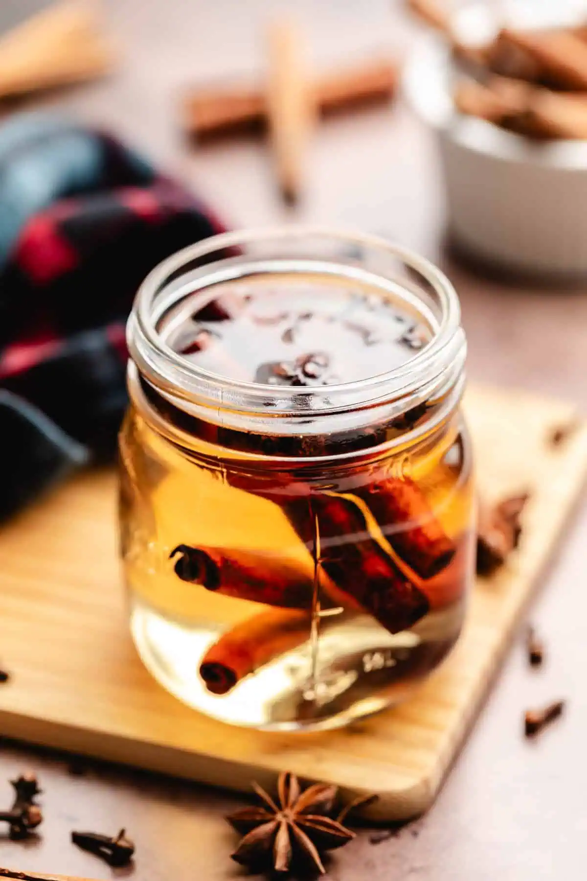 Jar of spiced simple syrup.