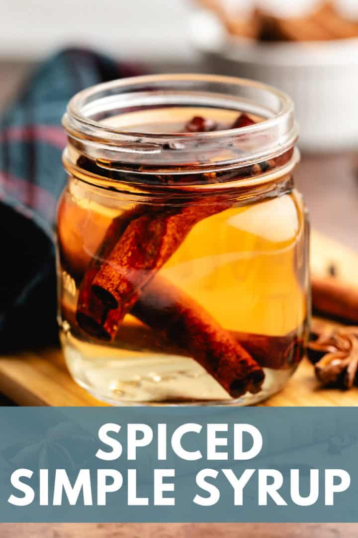 Close up view of festive simple syrup in a jar.