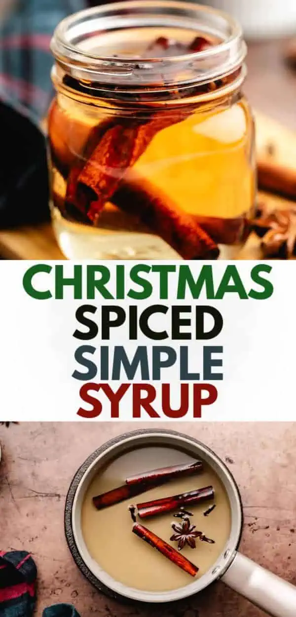 Two photos of simple syrup in a collage.