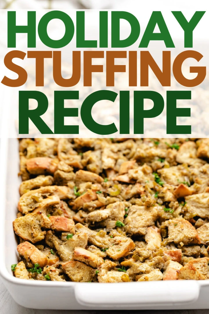 Side view of stuffing in a white dish.