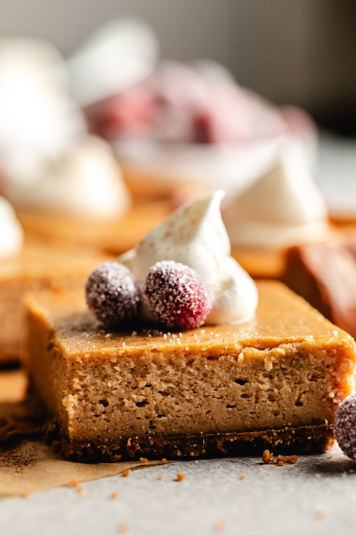 Side view of a spiced gingerbread bar.