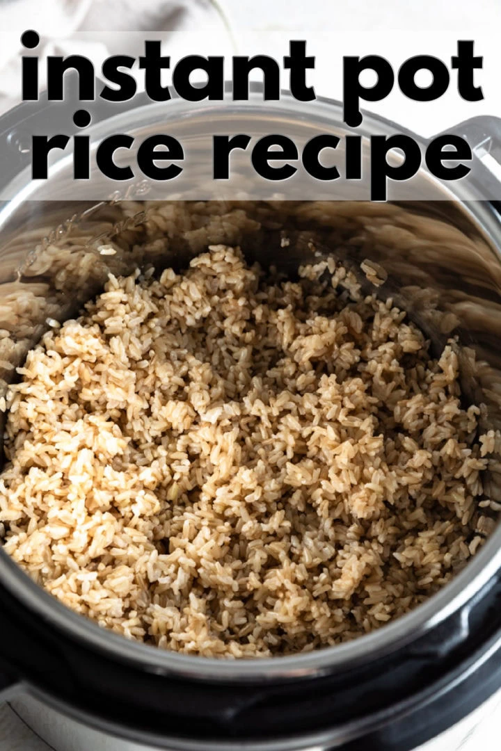 Close up view of brown rice in an instant pot.