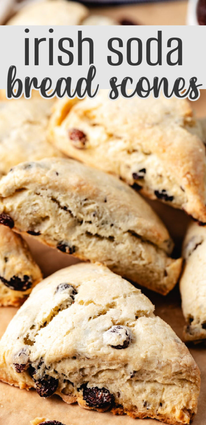 Irish soda bread scones with raisins on parchment paper.