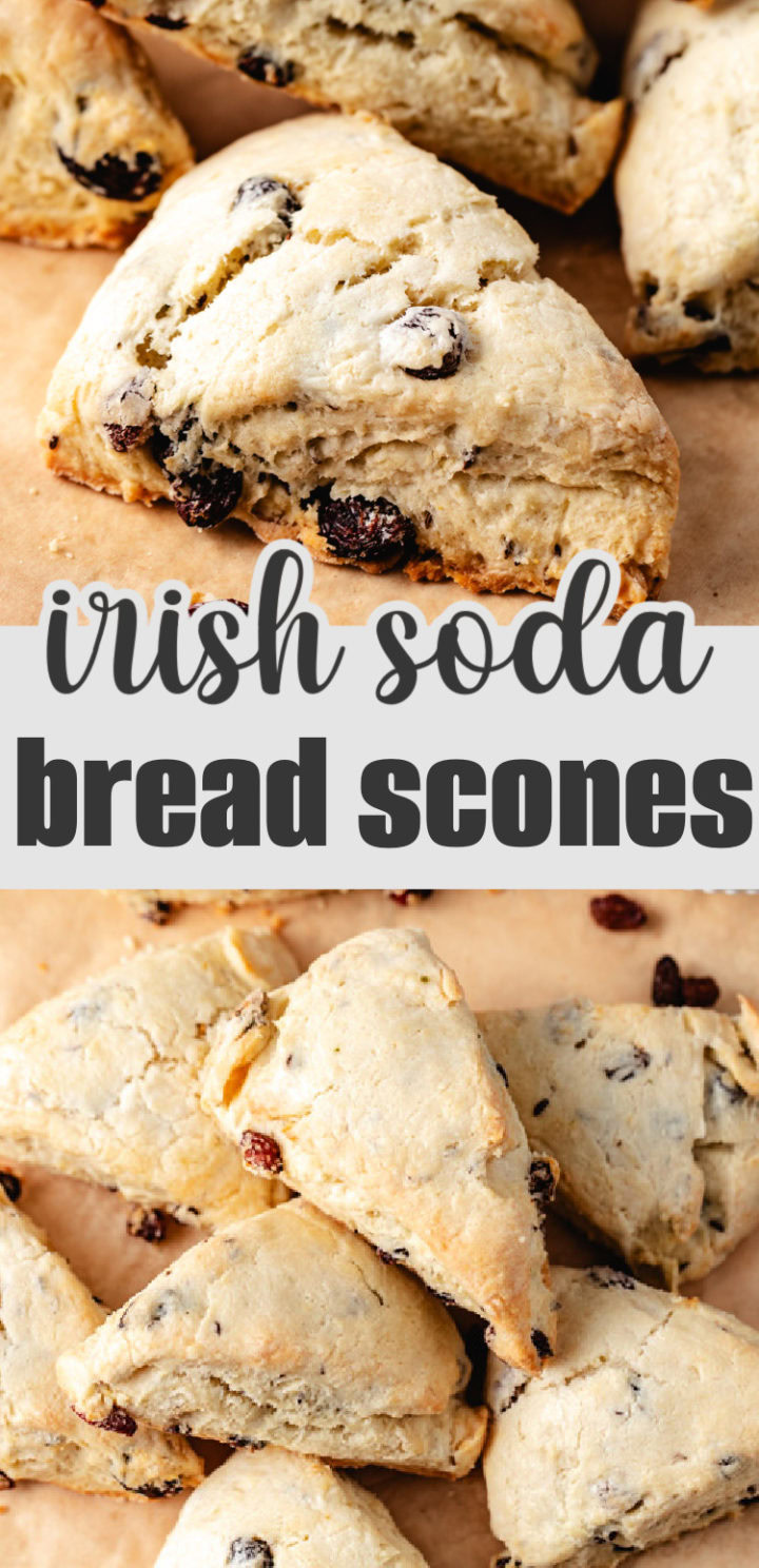 A batch of golden irish soda bread scones with raisins and caraway seeds.