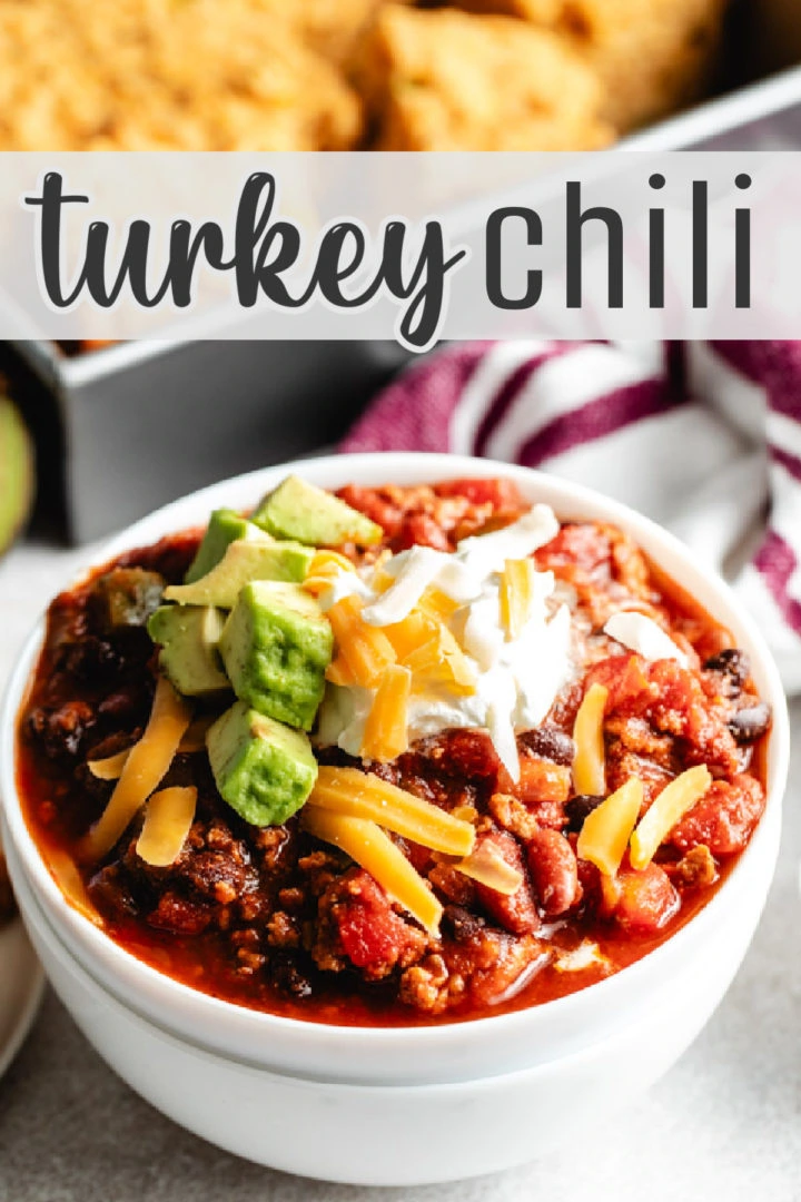 A close-up of a bowl of turkey chili.