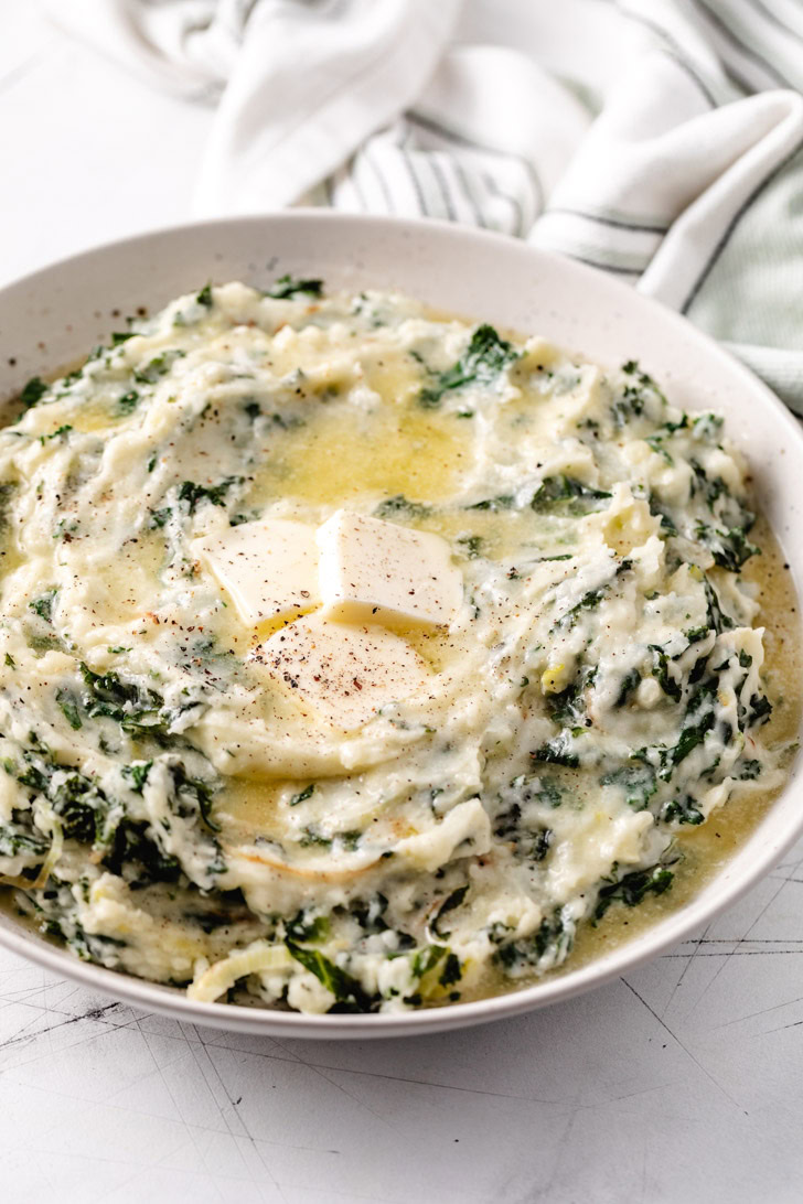 A serving of colcannon with kale and leeks.