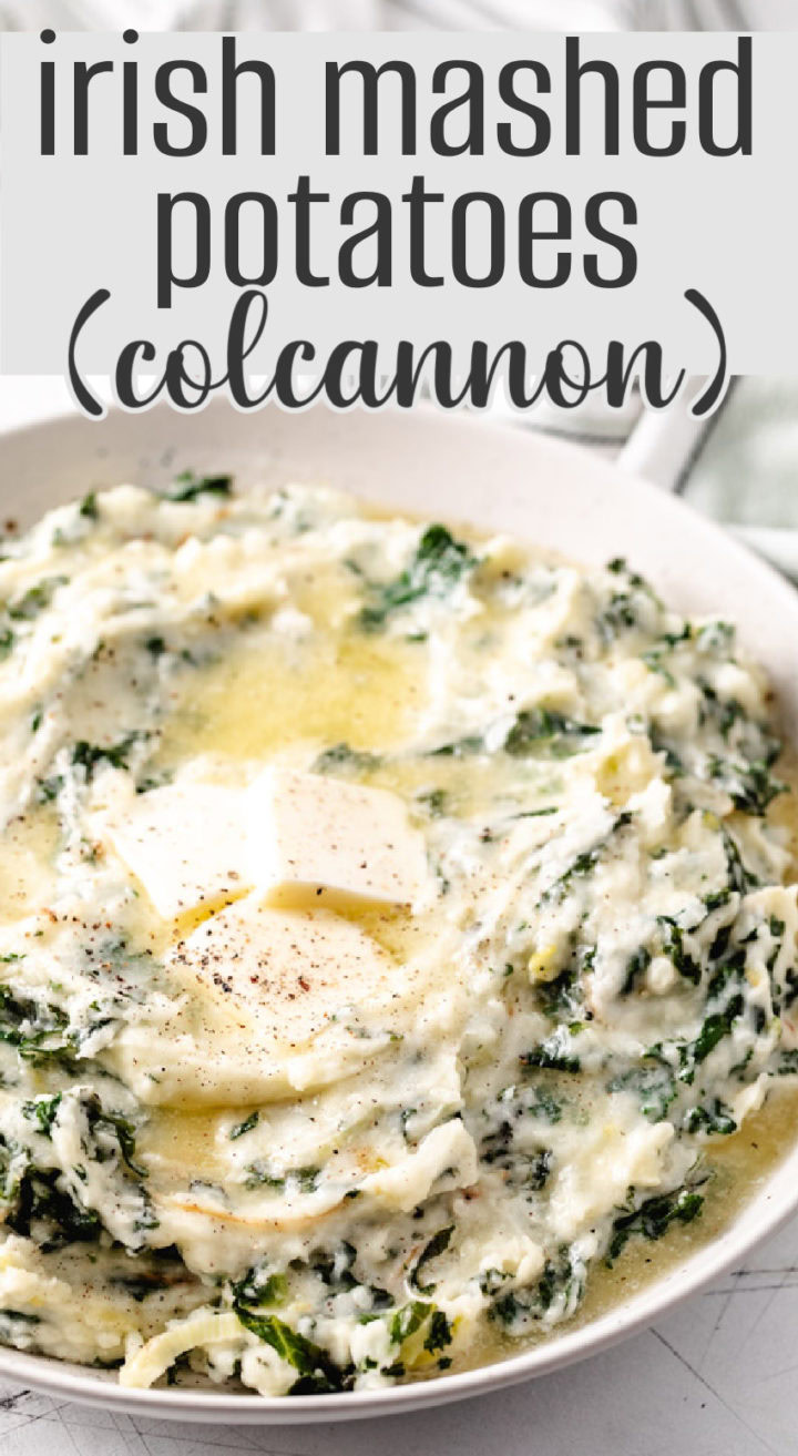 Bowl of colcannon with butter and kale.