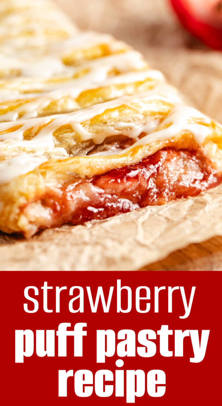Icing drizzle over strawberry cream cheese danish.