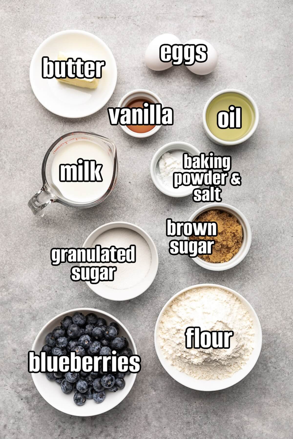 Blueberry muffins ingredients.