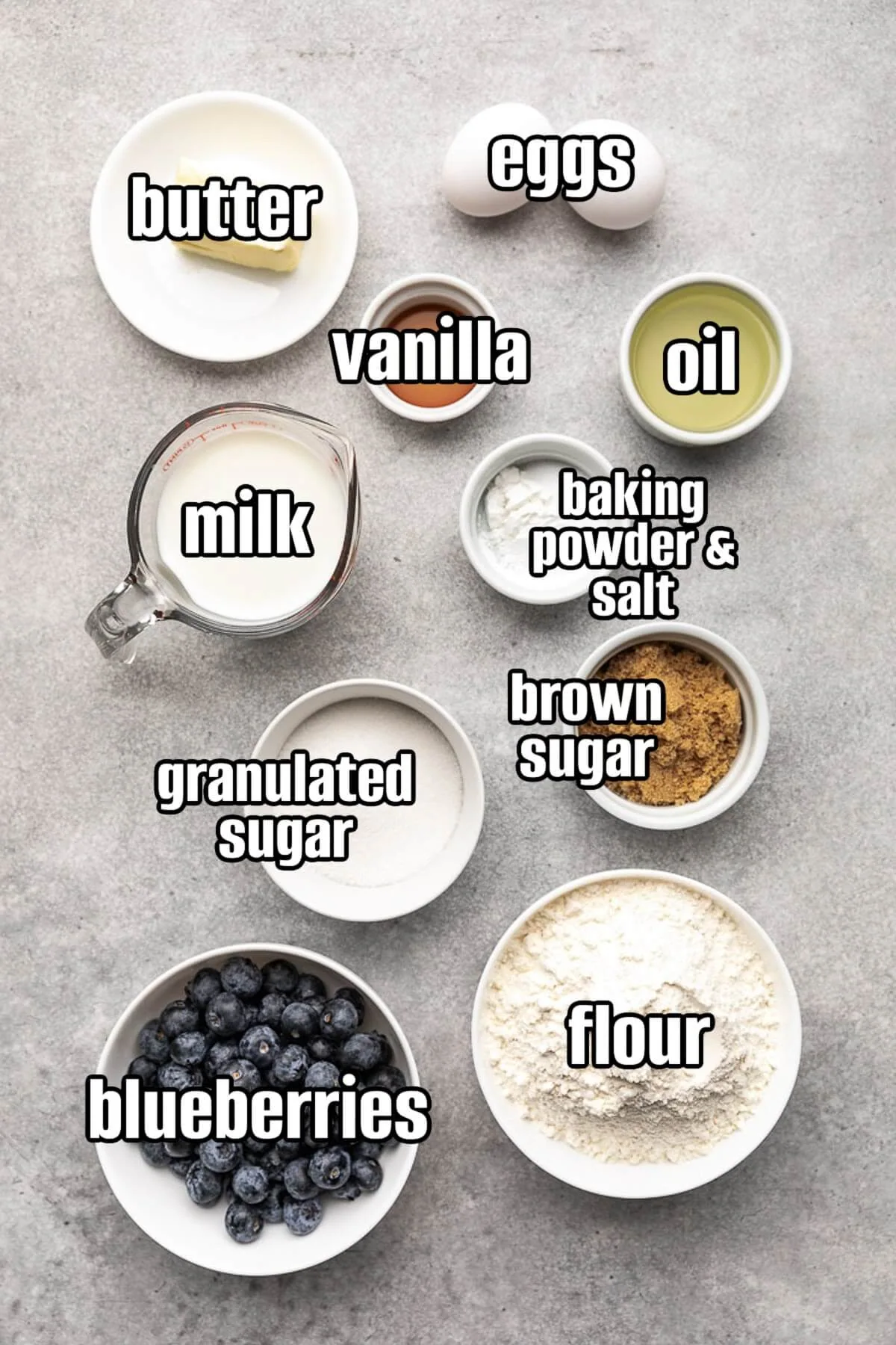 Blueberry Muffins Blueberry muffins ingredients.