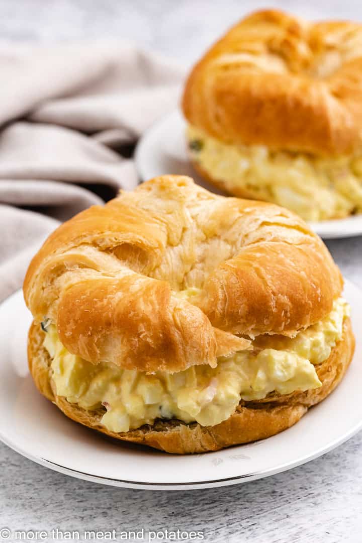 Croissants filled with egg salad.