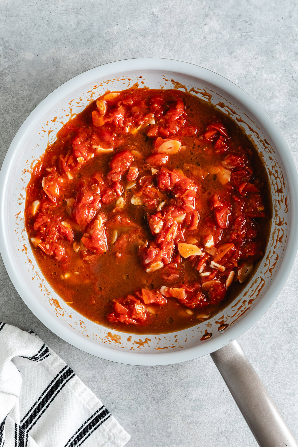 Tomato sauce in a pan.