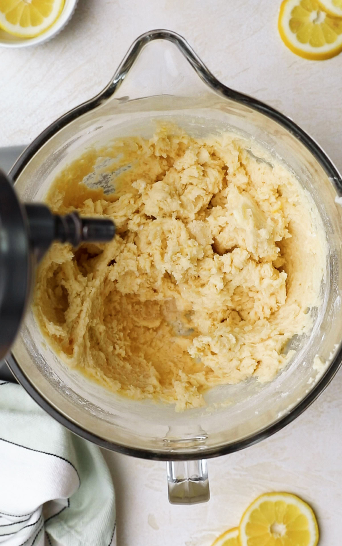 Lemon cookie batter in a food processor.