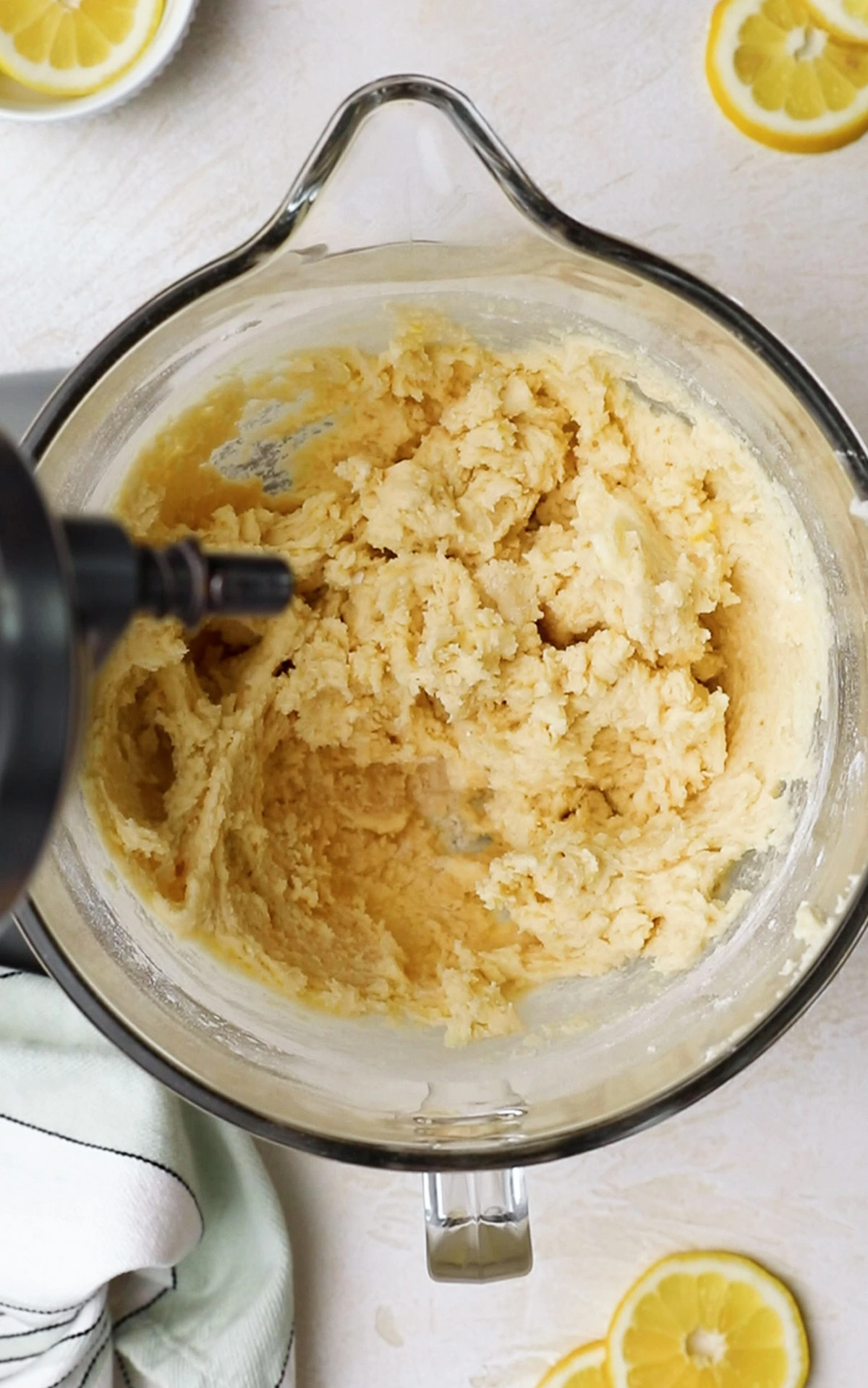 Lemon cookie batter in a food processor.