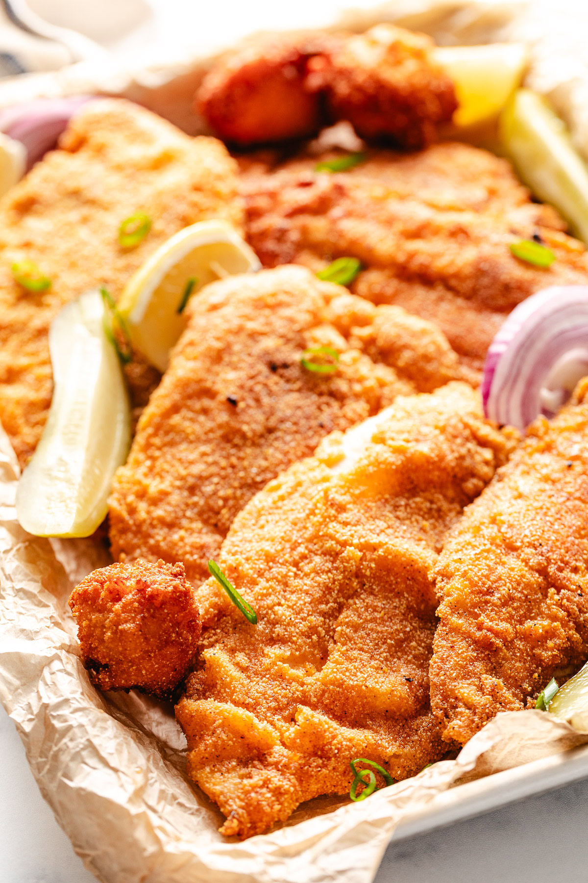 Fried fish on a pan.