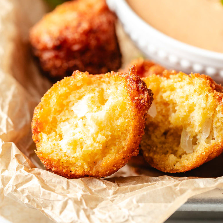 Hush puppy torn in half.