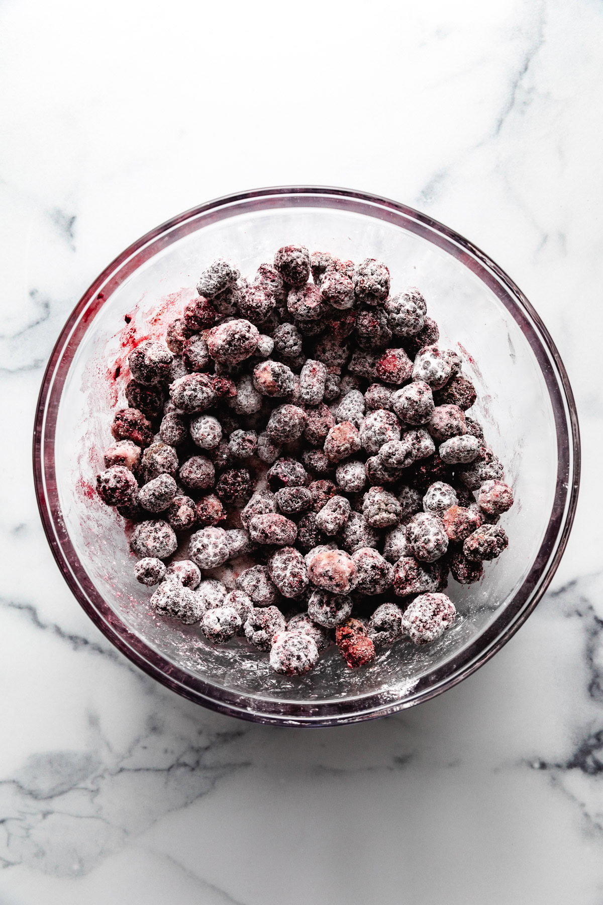 Berry crisp filling in a bowl.