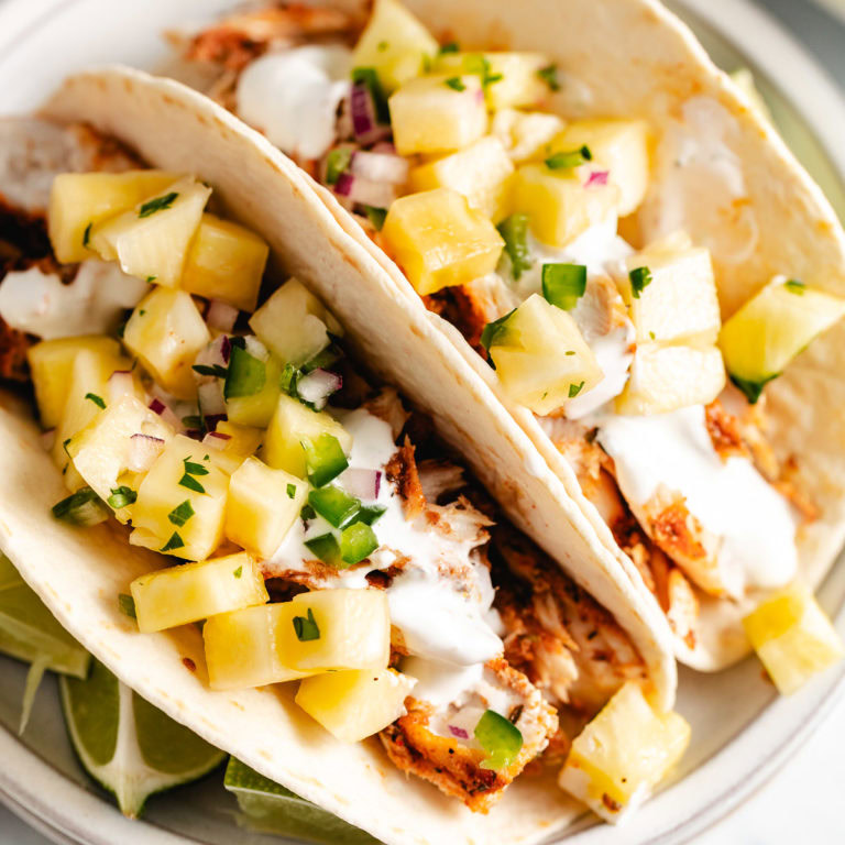 Fish tacos with pineapple salsa.