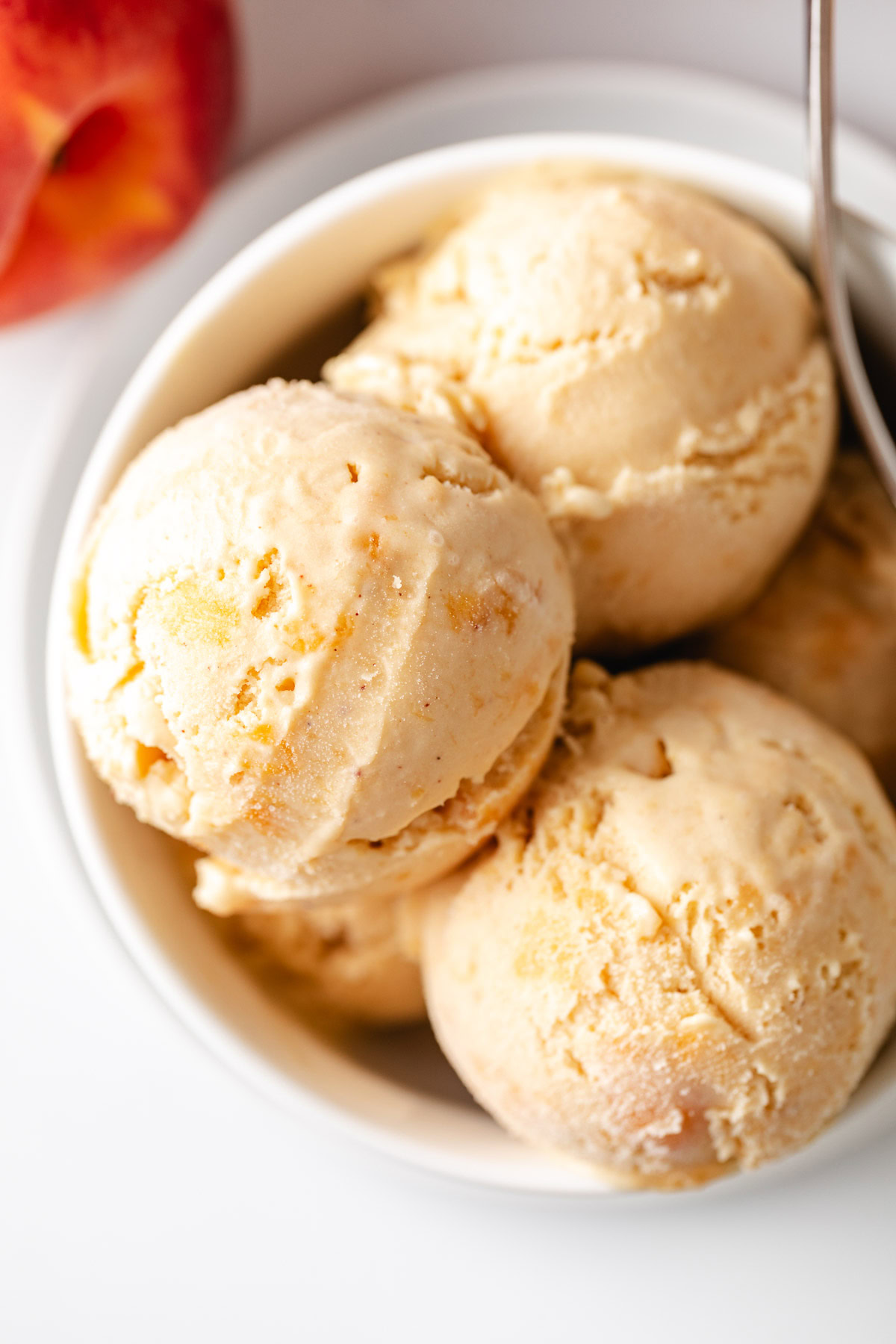 Overhead view of ice cream in a dish.