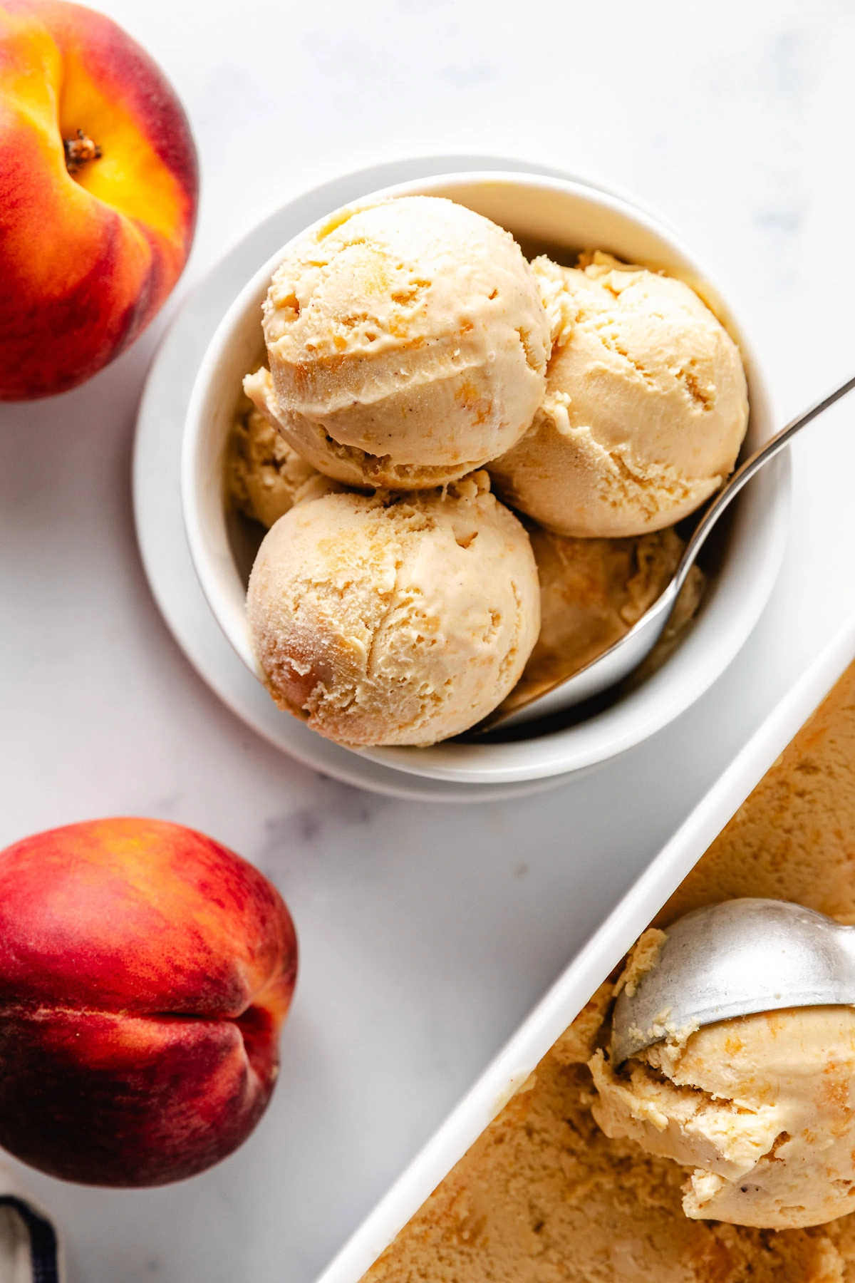 Scoops of ice cream in a bowl.