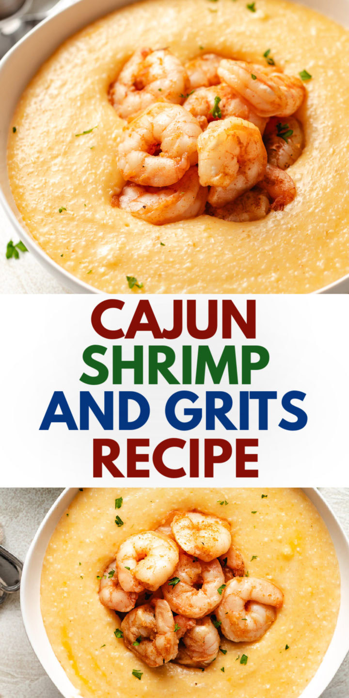 Collage showing two photos of shrimp and grits.