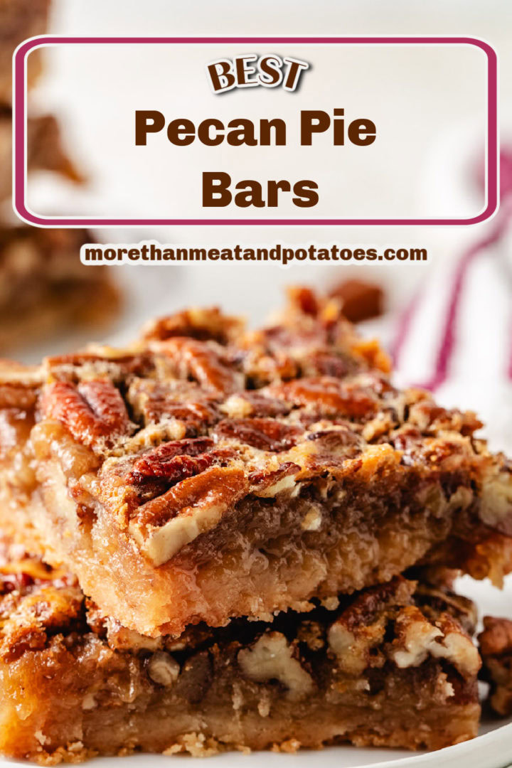 Close up view of pecan pie bars.
