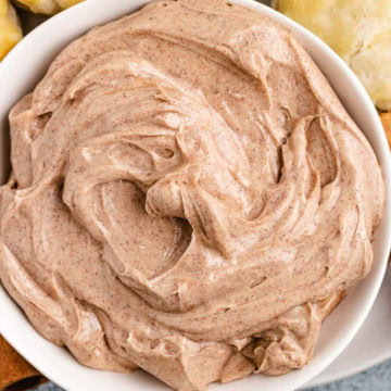 Close up view of cinnamon butter in a bowl.