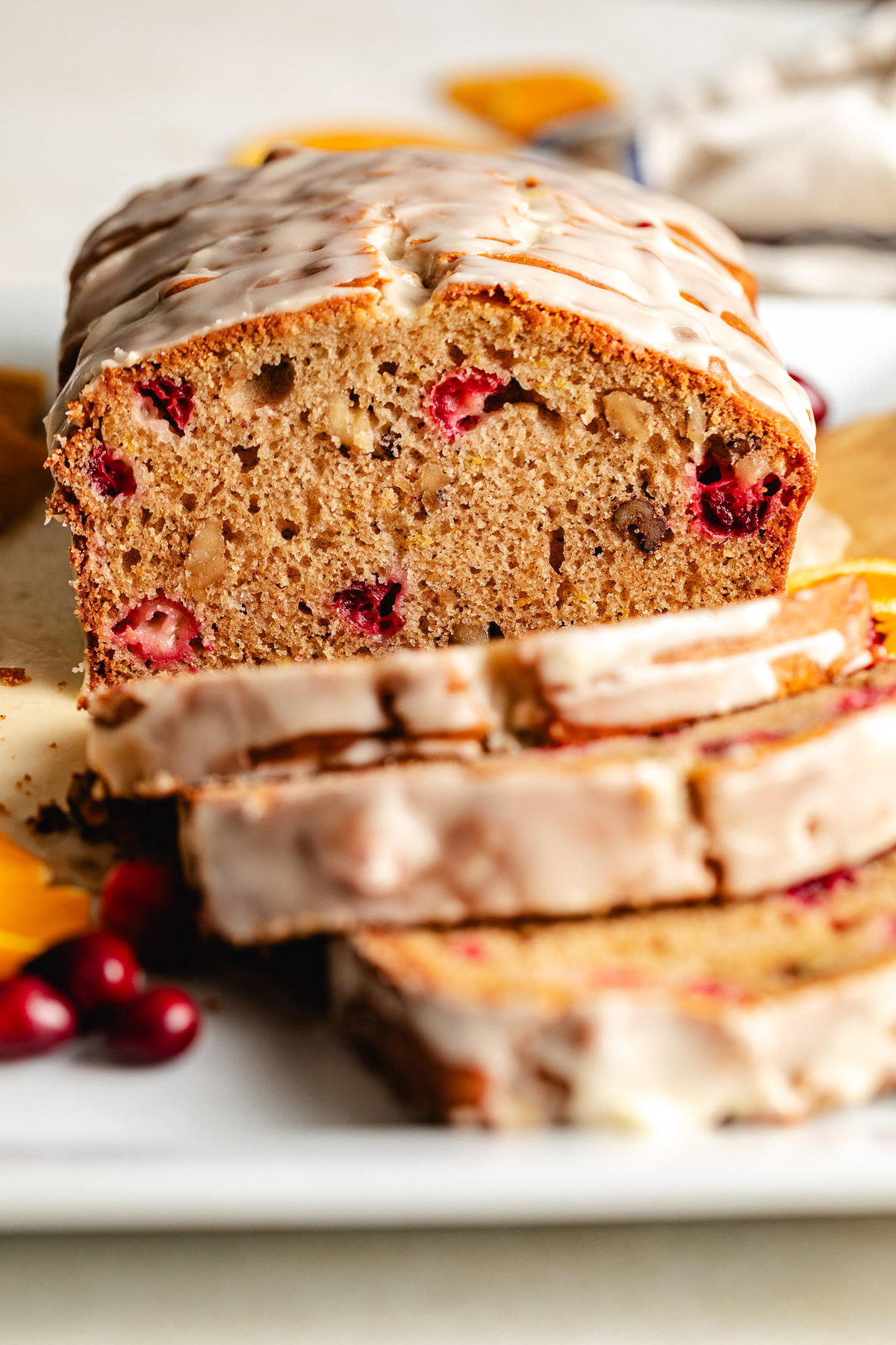 Cranberry Nut Bread Sliced cranberry nut bread.