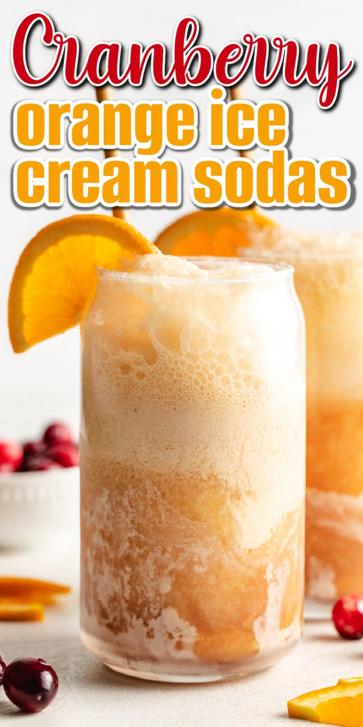 Close up view of a festive ice cream soda.