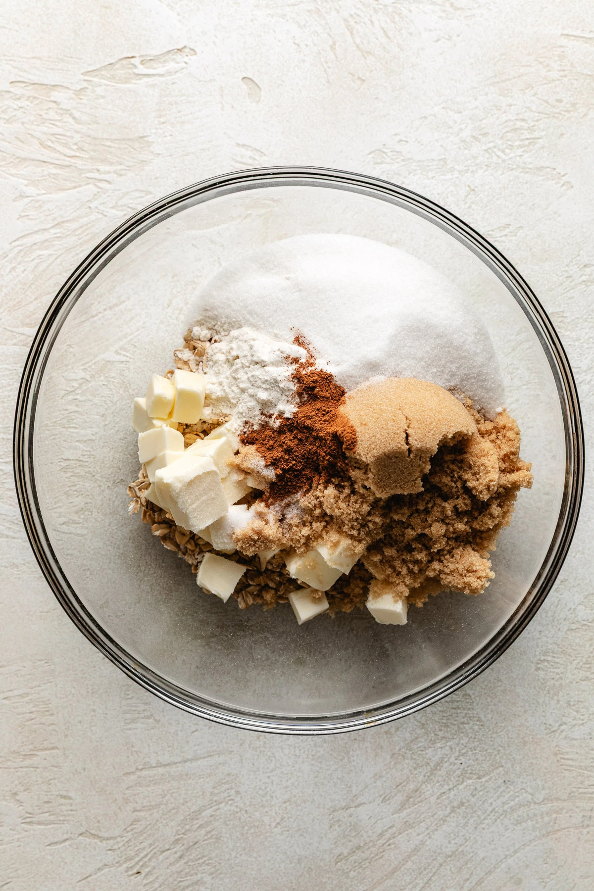 Ingredients for crumble topping in a bowl.