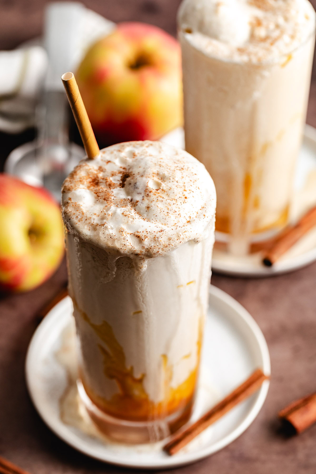 2 Ingredient Apple Cider Floats Caramel sauce drizzled in an apple cider float.