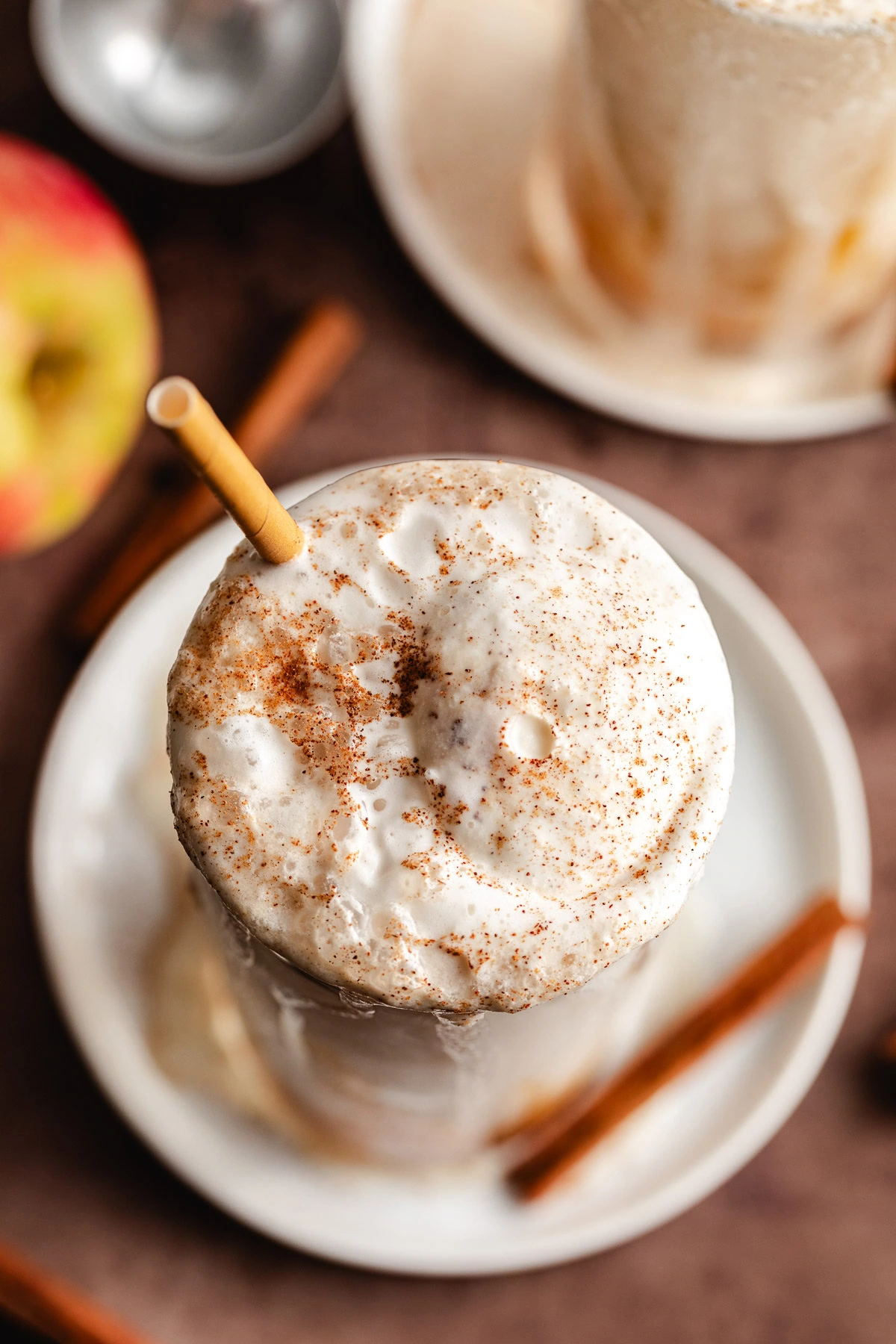 2 Ingredient Apple Cider Floats Brown straw in an apple cider float.