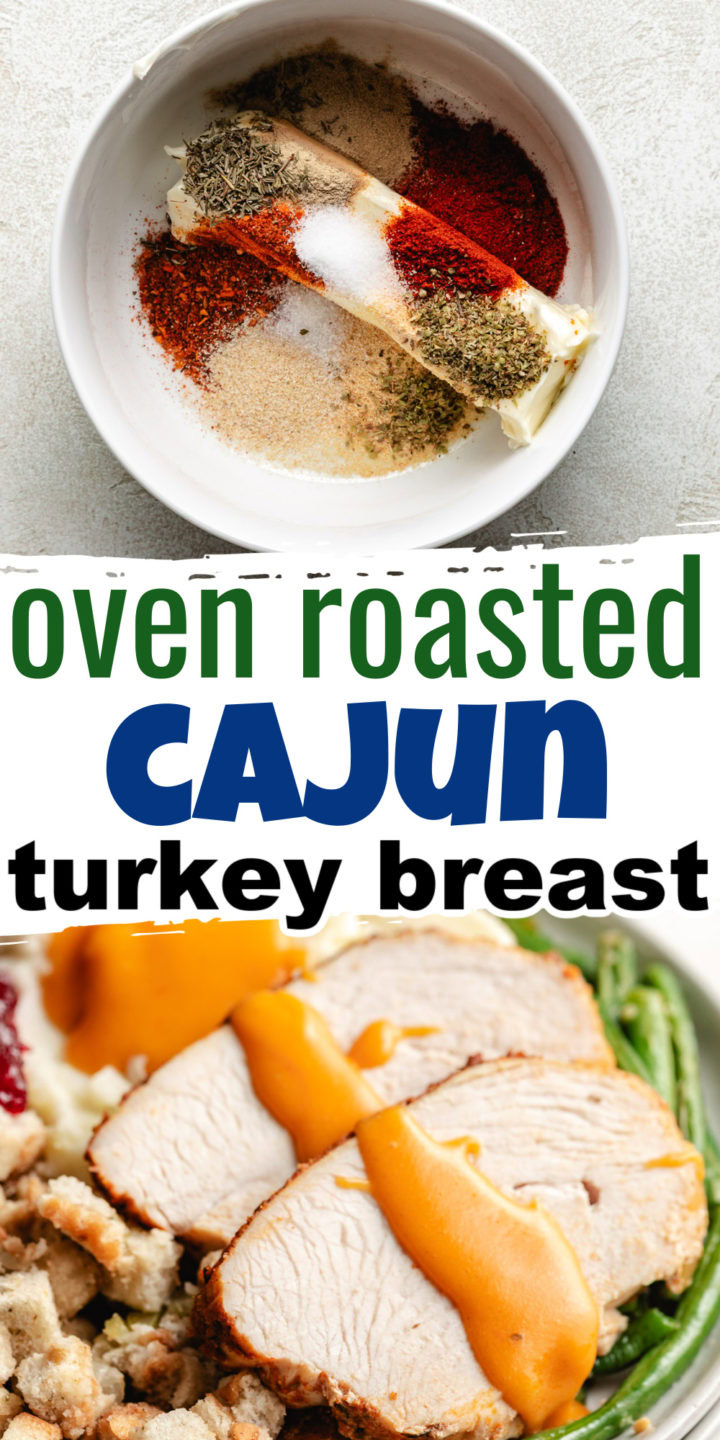 Collage showing two photos of cajun turkey breast.
