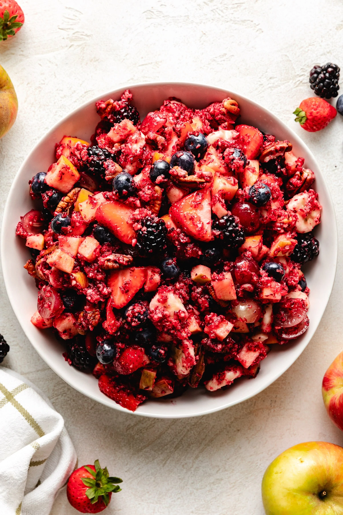 Easy Cranberry Fruit Salad Overhead view of cranberry fruit salad.