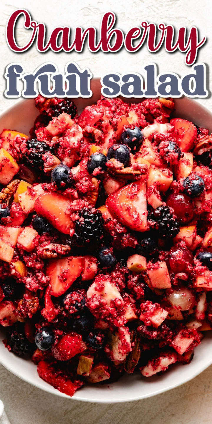 Mixture of fruit covered with crushed cranberries.