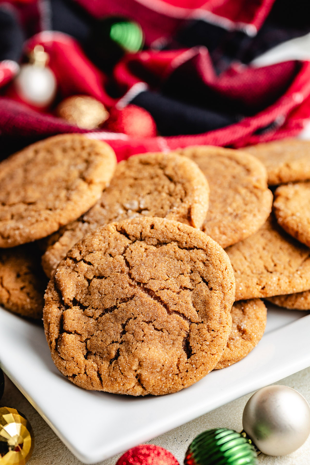 Soft And Chewy Ginger Cookies Plate of cookies with decorations.