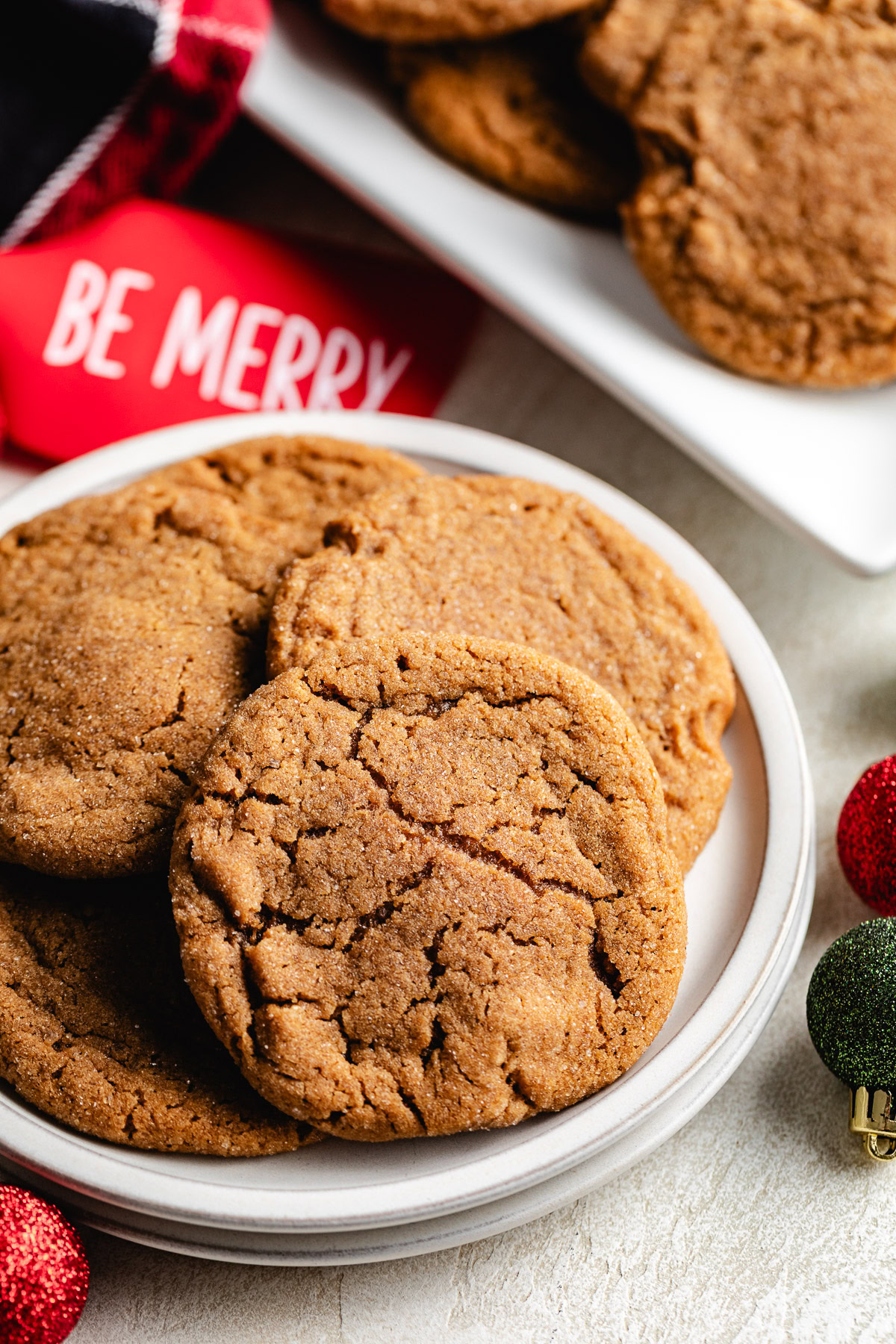 Soft And Chewy Ginger Cookies Plate of ginger cookies for christmas.