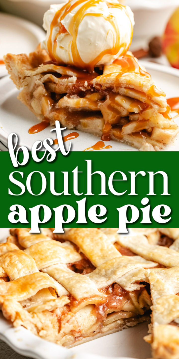 Collage showing two photos of southern apple pie.