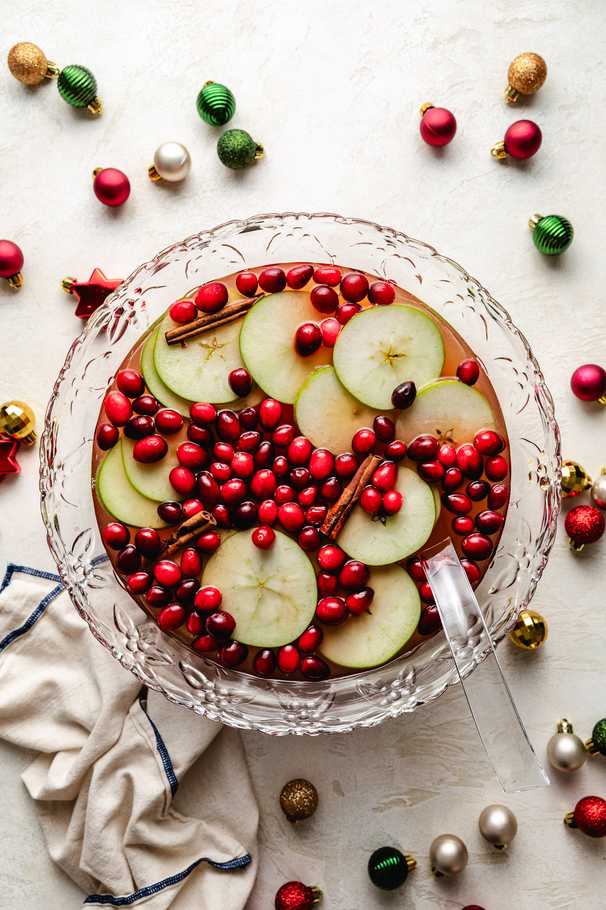 Easy Cranberry Christmas Punch Overhead view of a bowl of christmas punch.