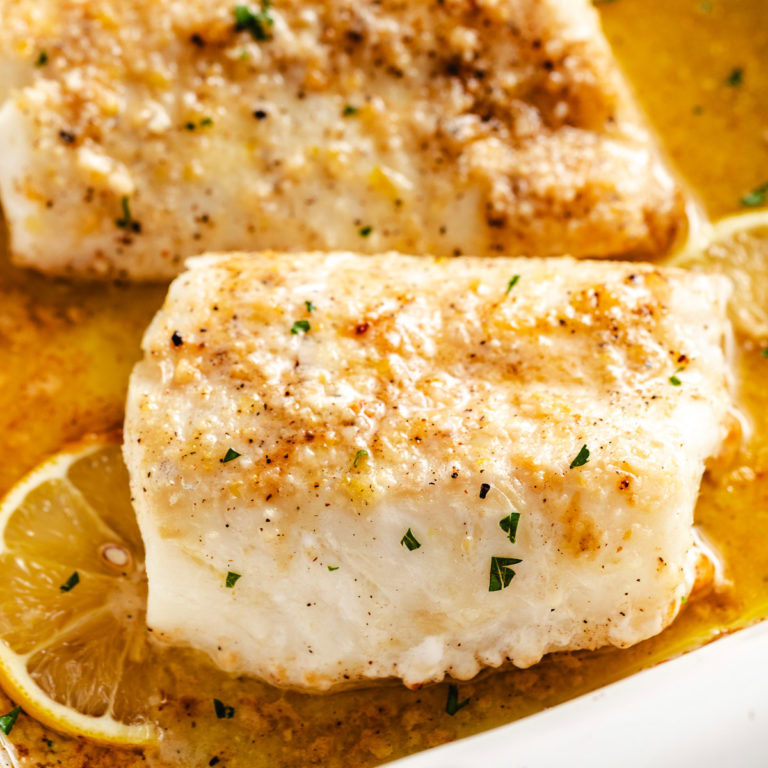 Baked cod with lemon, garlic, and herbs