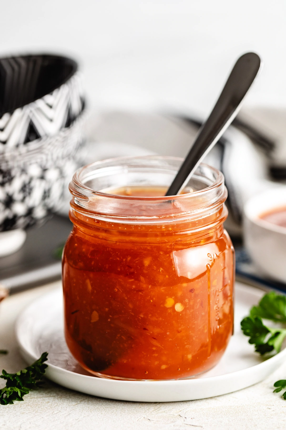 Jar of sweet chili sauce.