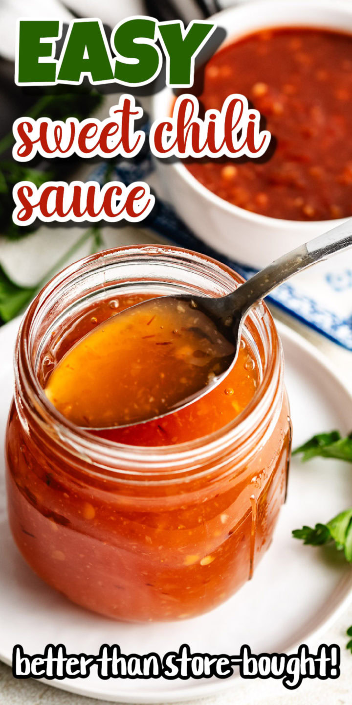 Homemade sweet chili sauce in jar.
