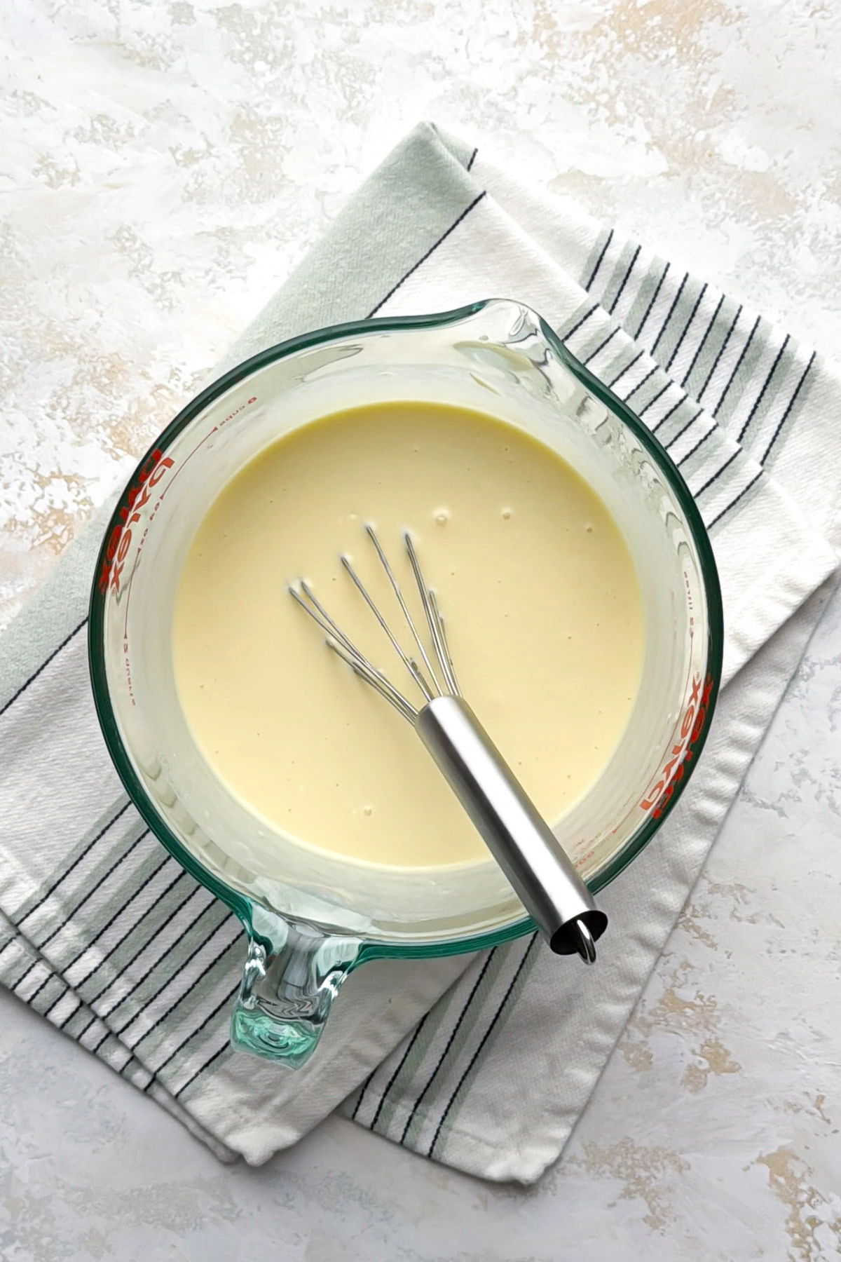 Wet ingredients whisked until smooth.