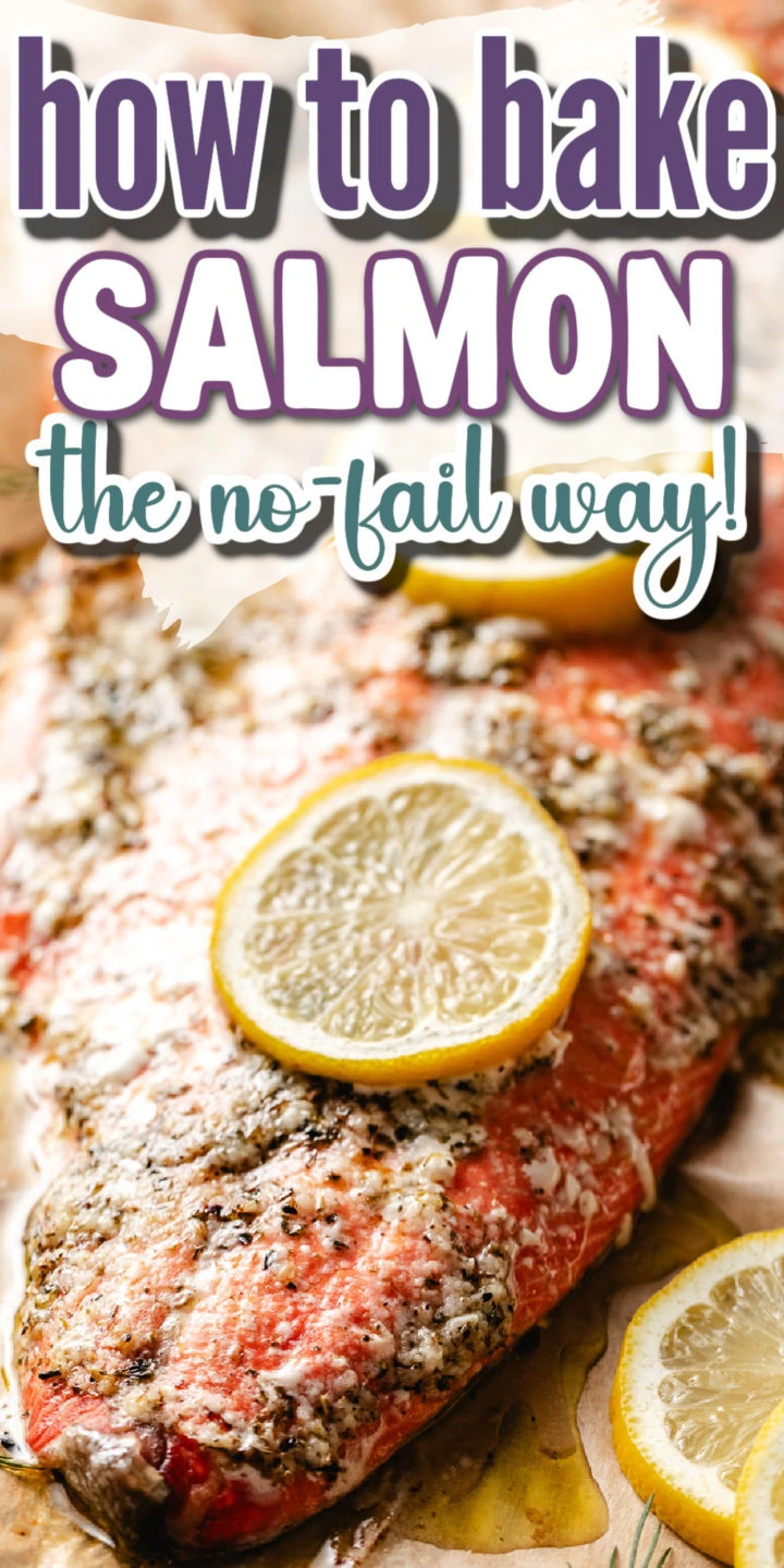 Close up view of perfectly baked salmon on parchement.